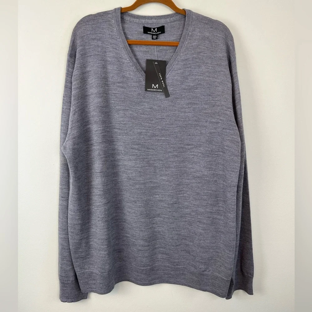 NWT M MAGASCHONI Wool Men’s V- Neck Sweater Pullover Gray XXXL Base Layer